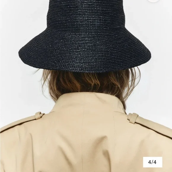 NWT Felix Black Janessa Leone Raffia Woven Hat bucket - Picture 3 of 4